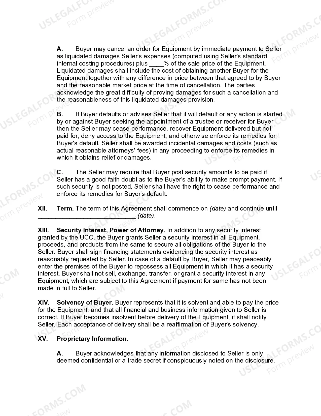 Preview Master Sales Agreement of Equipment