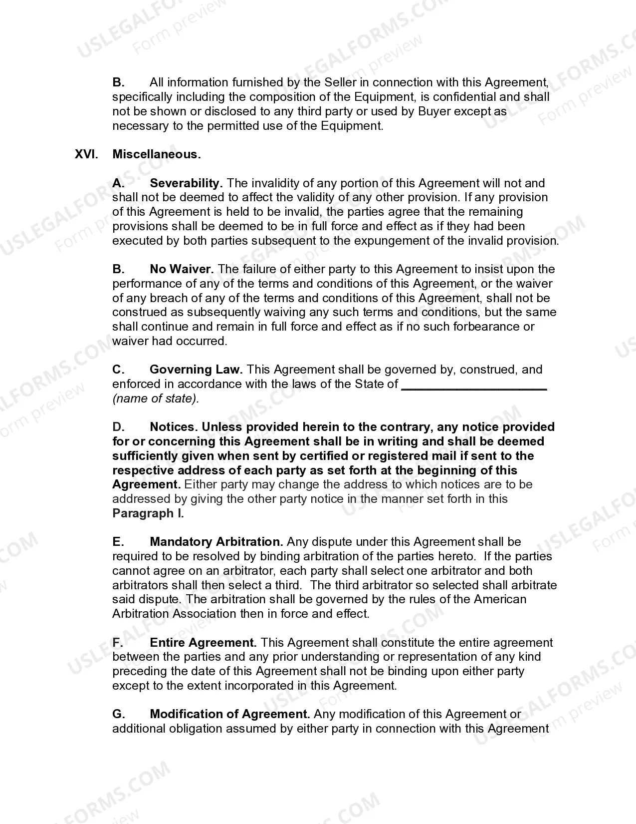 Preview Master Sales Agreement of Equipment