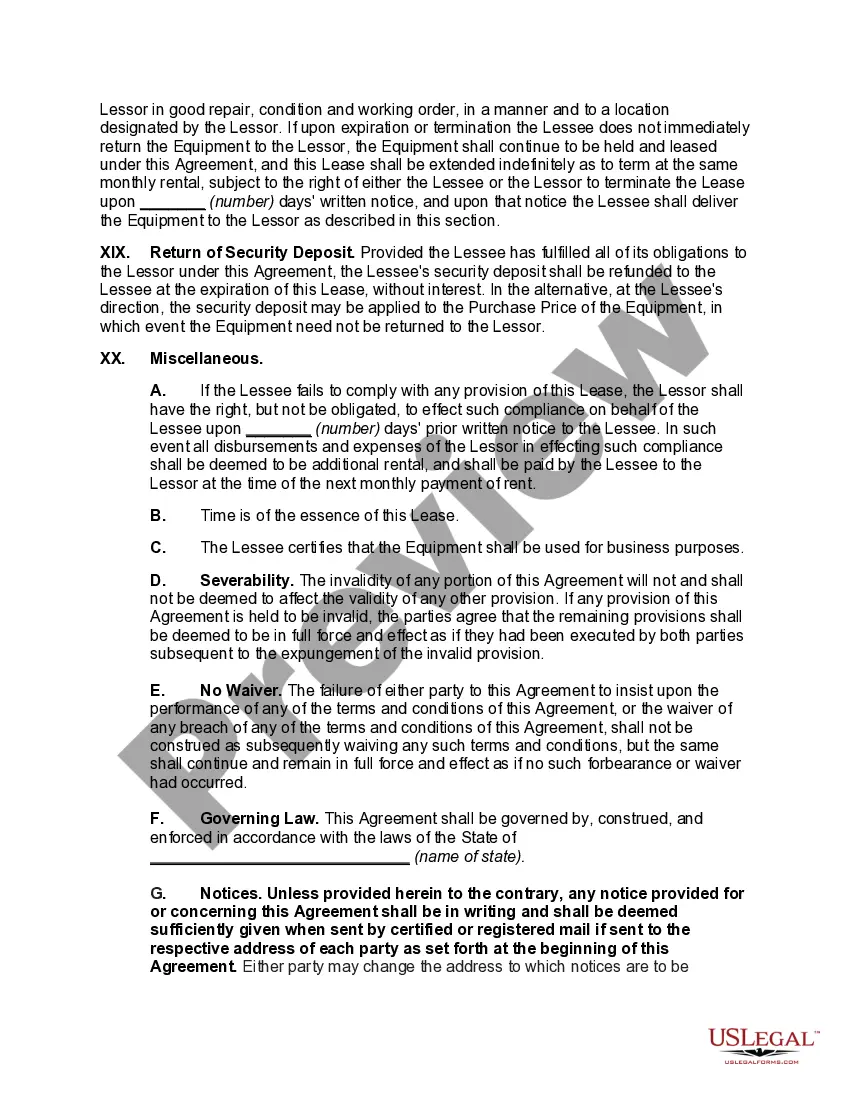 Get Net Lease of Equipment as Personal Property with Option to Purchase Preview Net Lease of Equipment as Personal Property with Option to Purchase