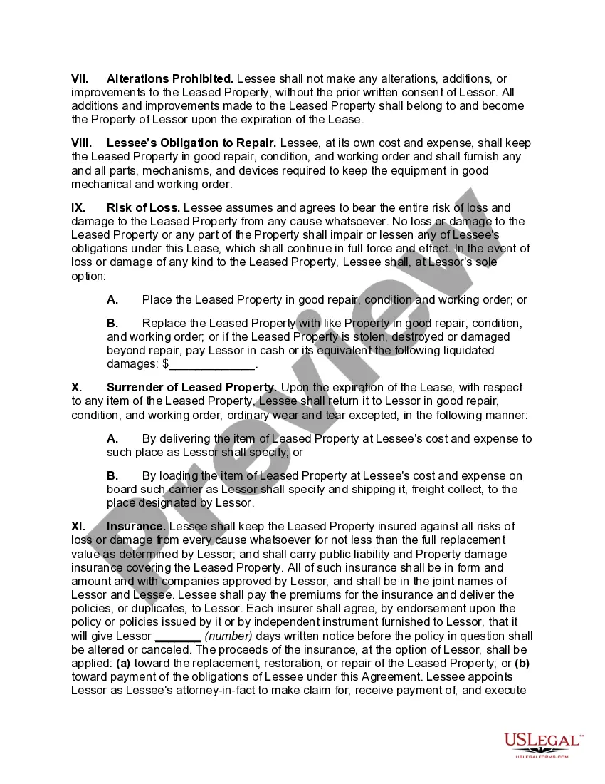 Preview Personal Property Lease of Machinery and Equipment