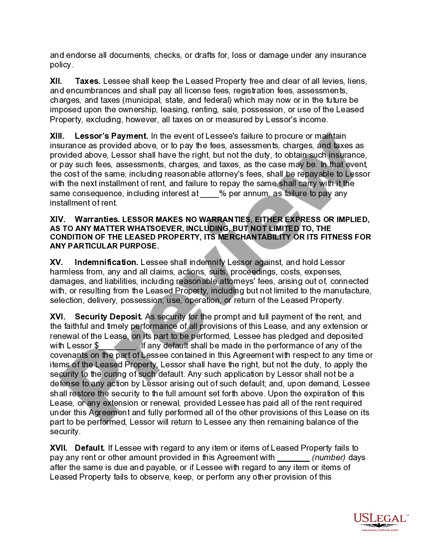 Preview Personal Property Lease of Machinery and Equipment