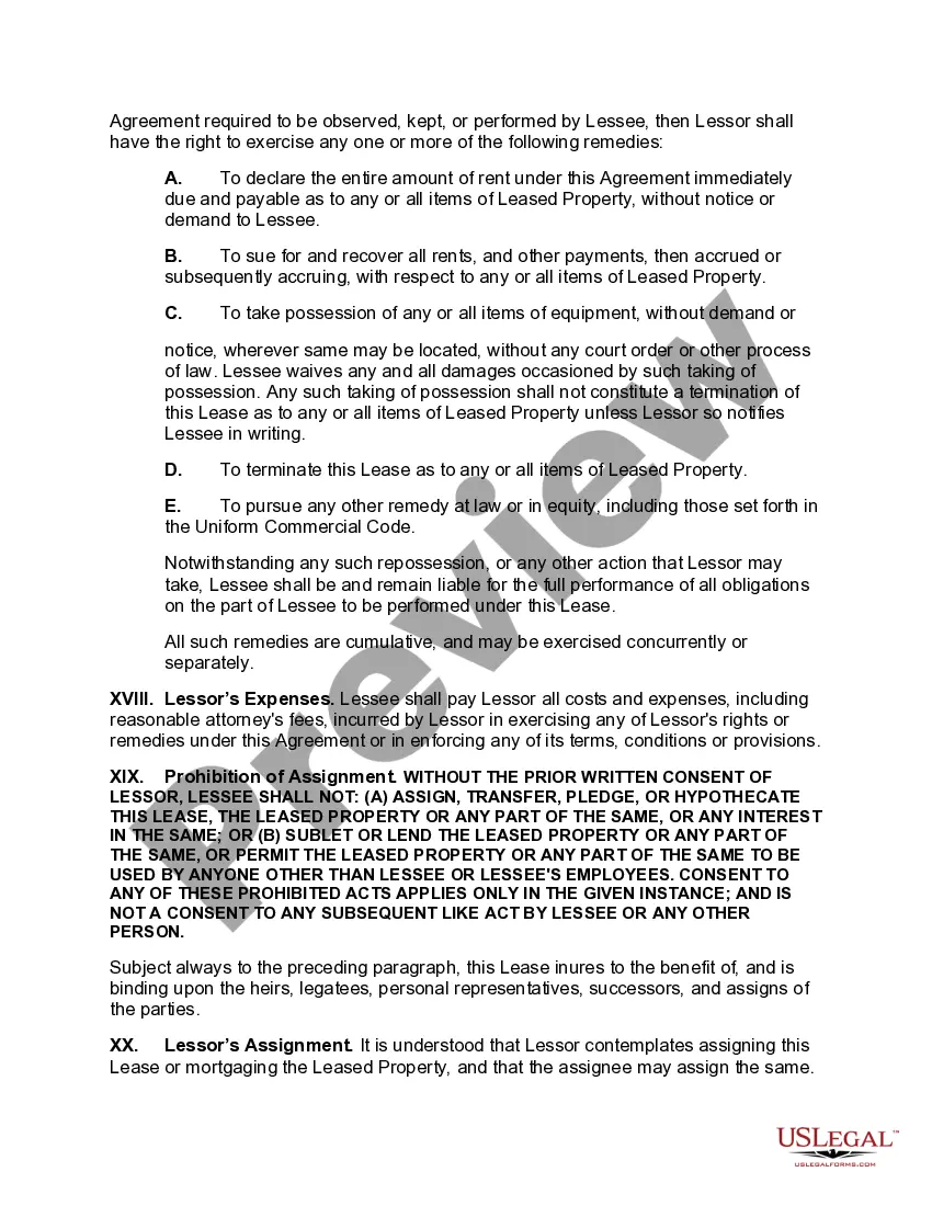 Preview Personal Property Lease of Machinery and Equipment