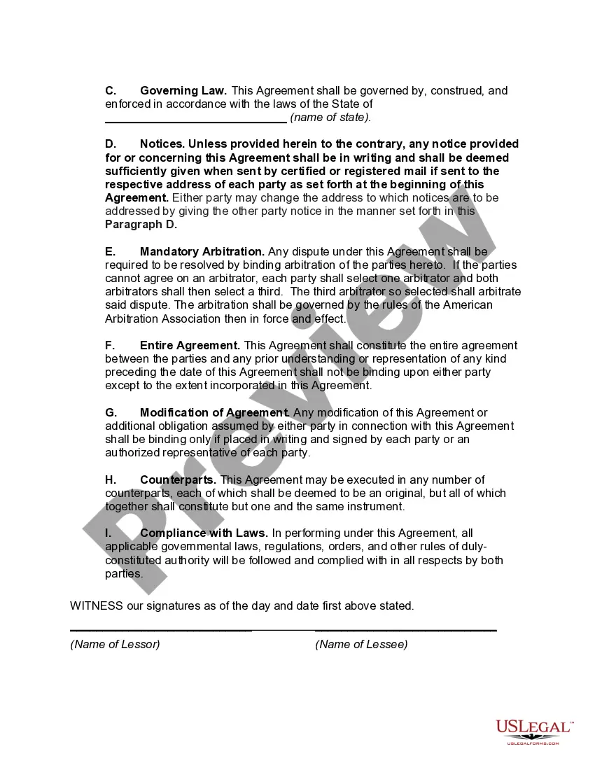 Preview Personal Property Lease of Machinery and Equipment
