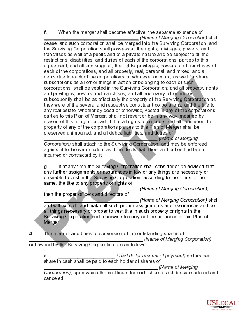 Get Plan of Merger with Conversion of Outstanding Shares by Payment in Cash to Shareholders of Merging Corporation Preview Plan of Merger with Conversion of Outstanding Shares by Payment in Cash to Shareholders of Merging Corporation