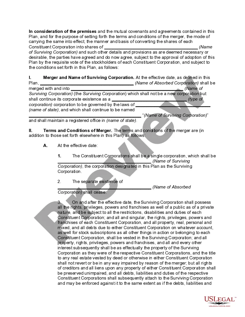 Get Plan of Merger with Conversion of Shares of Absorbed Corporation into Shares of Surviving Corporation Preview Plan of Merger with Conversion of Shares of Absorbed Corporation into Shares of Surviving Corporation