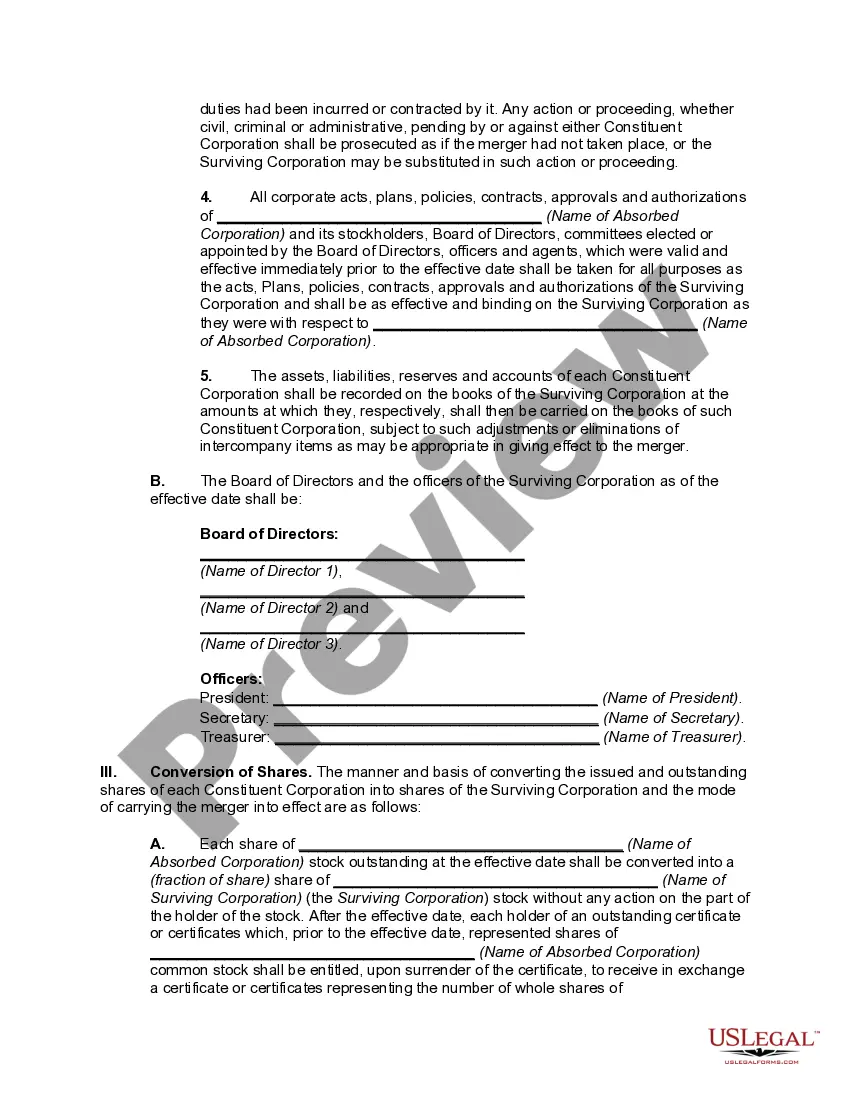 Get Plan of Merger with Conversion of Shares of Absorbed Corporation into Shares of Surviving Corporation Preview Plan of Merger with Conversion of Shares of Absorbed Corporation into Shares of Surviving Corporation