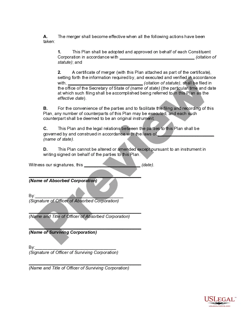 Get Plan of Merger with Conversion of Shares of Absorbed Corporation into Shares of Surviving Corporation Preview Plan of Merger with Conversion of Shares of Absorbed Corporation into Shares of Surviving Corporation