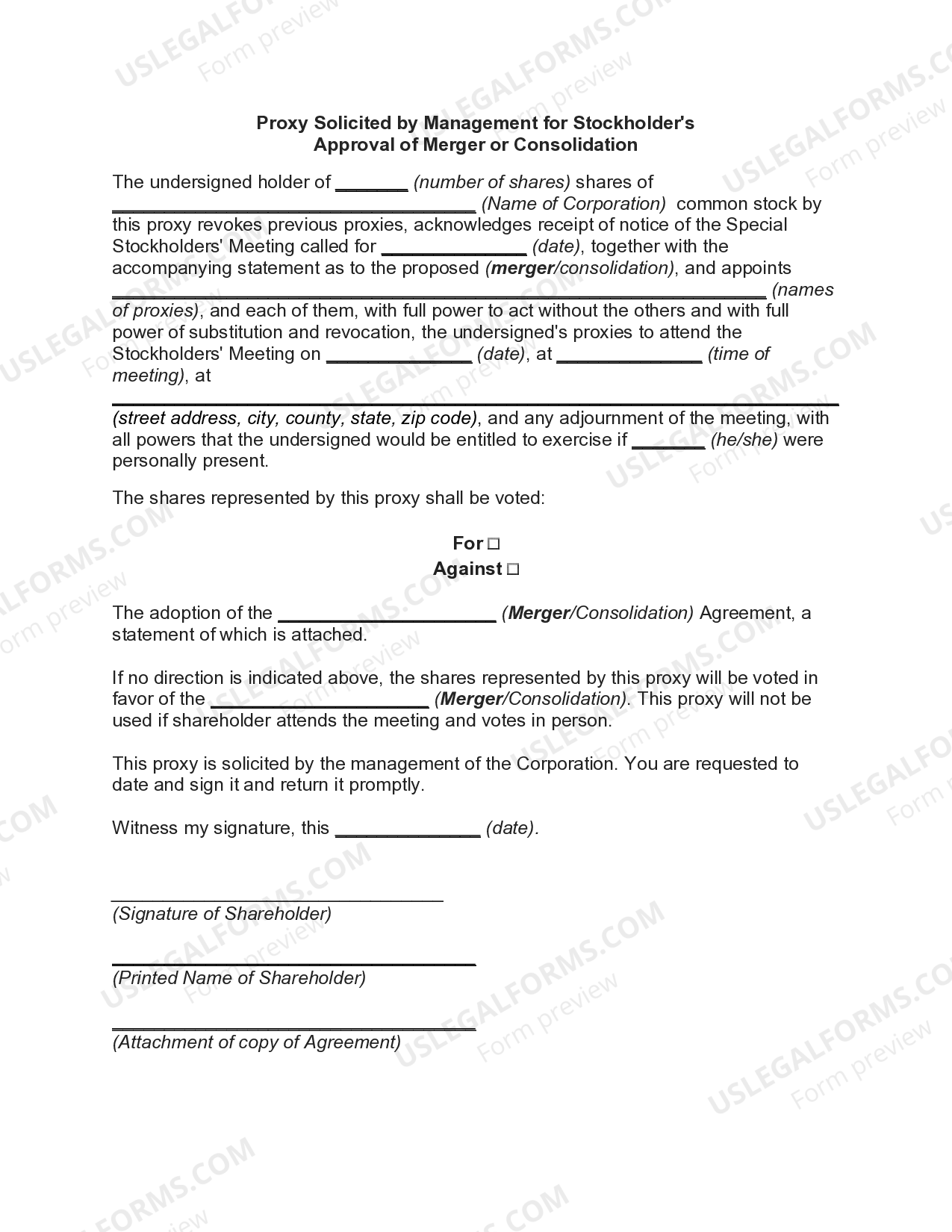 Proxy Solicited by Management for Stockholder's Approval of Merger or ...