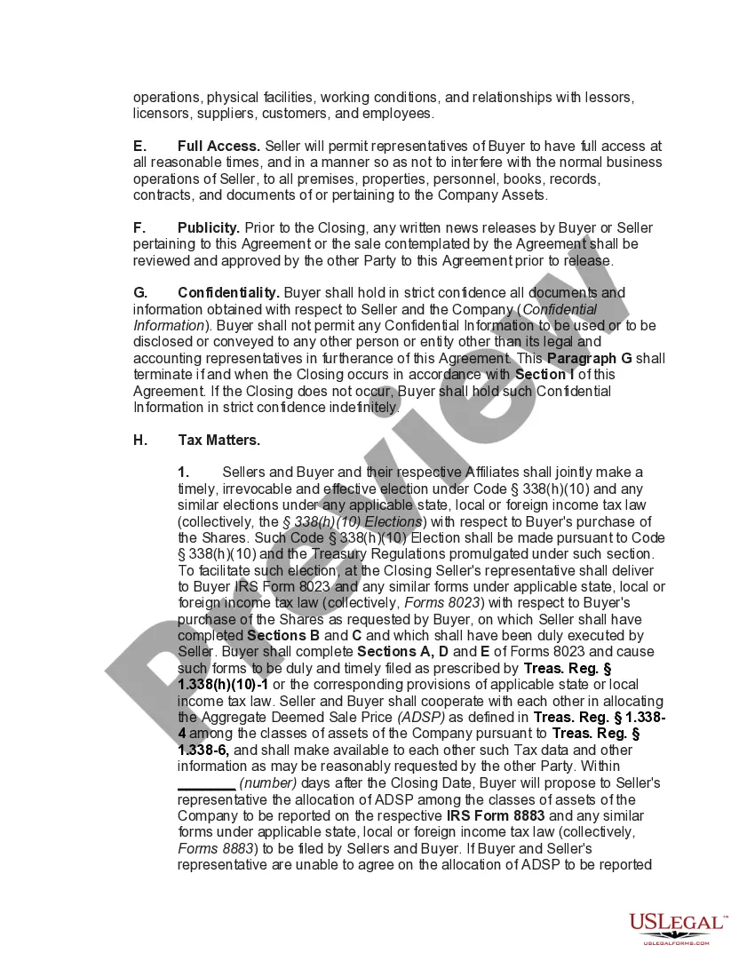 Preview Acquisition of S Corporation (Stock Purchase Agreement) -- Seller is Sole Owner of all Shares of Corporation