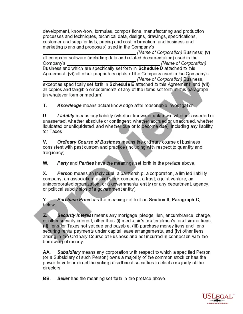 Preview Acquisition of S Corporation (Stock Purchase Agreement) -- Seller is Sole Owner of all Shares of Corporation