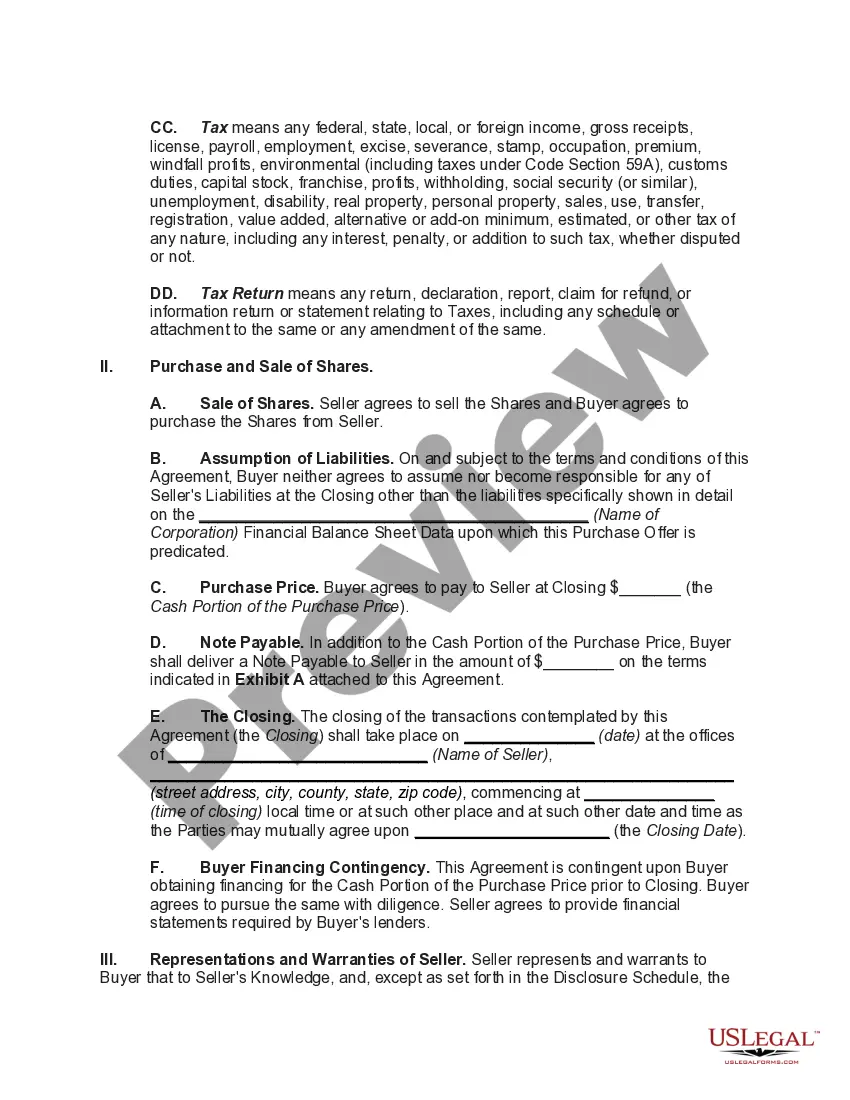 Preview Acquisition of S Corporation (Stock Purchase Agreement) -- Seller is Sole Owner of all Shares of Corporation