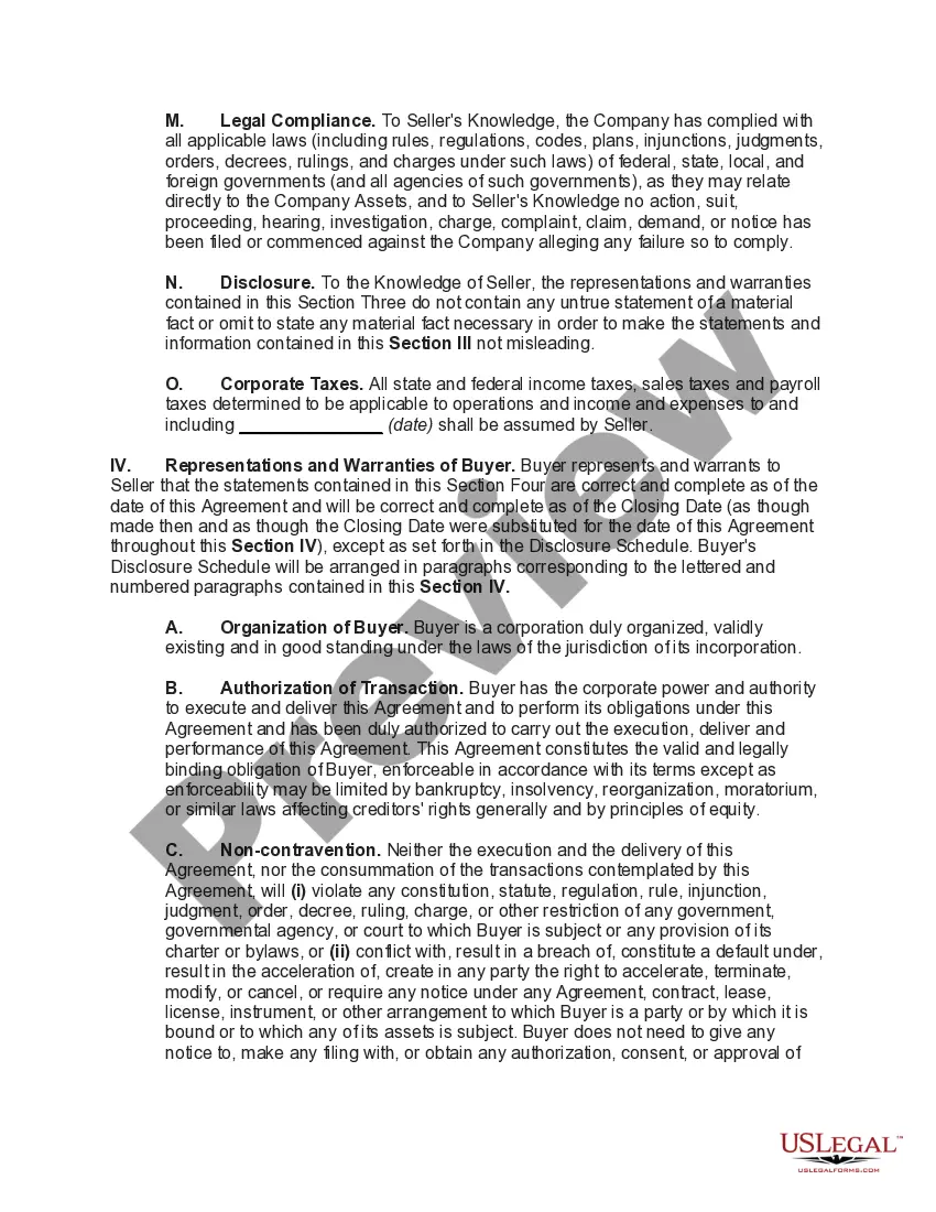 Preview Acquisition of S Corporation (Stock Purchase Agreement) -- Seller is Sole Owner of all Shares of Corporation