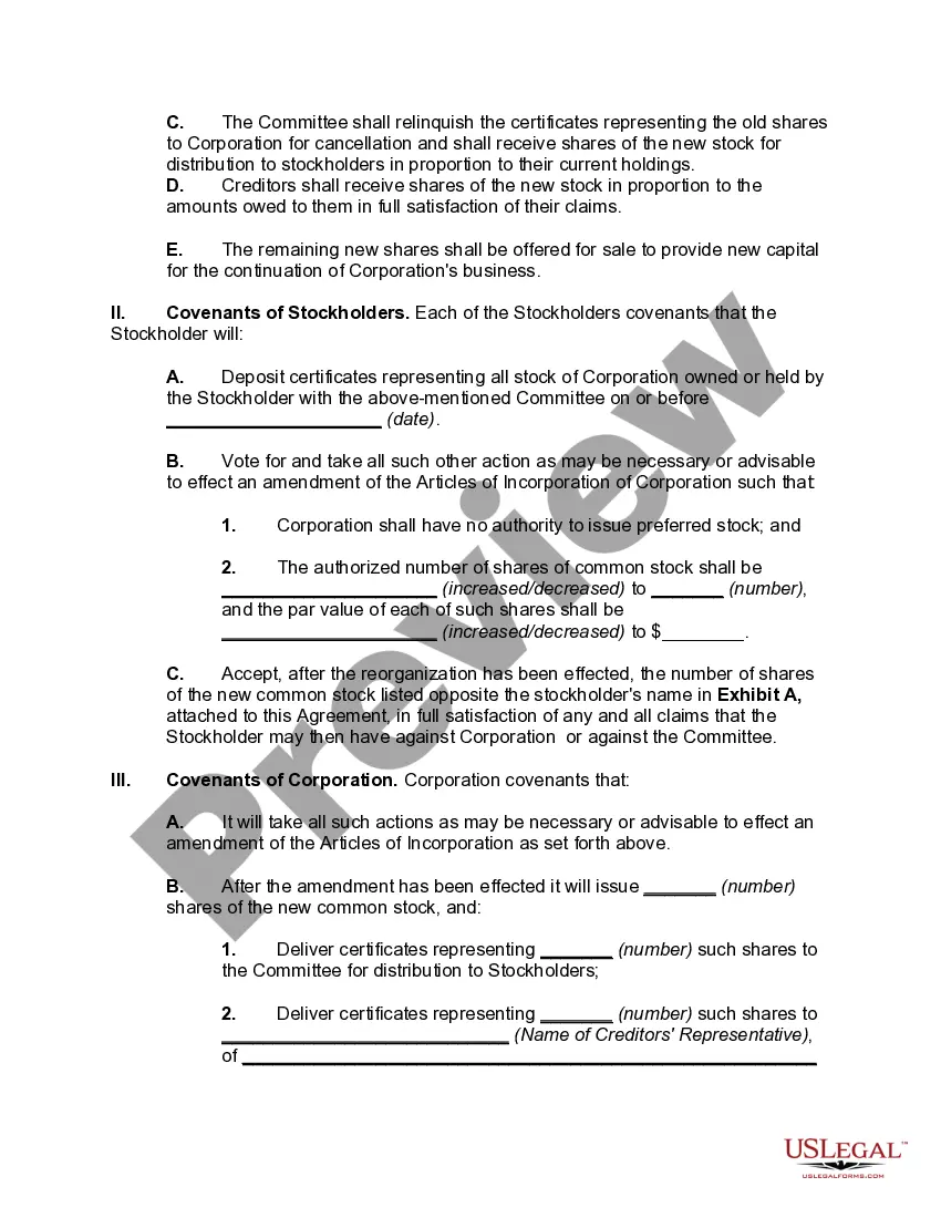 Preview Recapitalization Agreement with Issuance of New Shares to Creditors (Type E Reorganization)