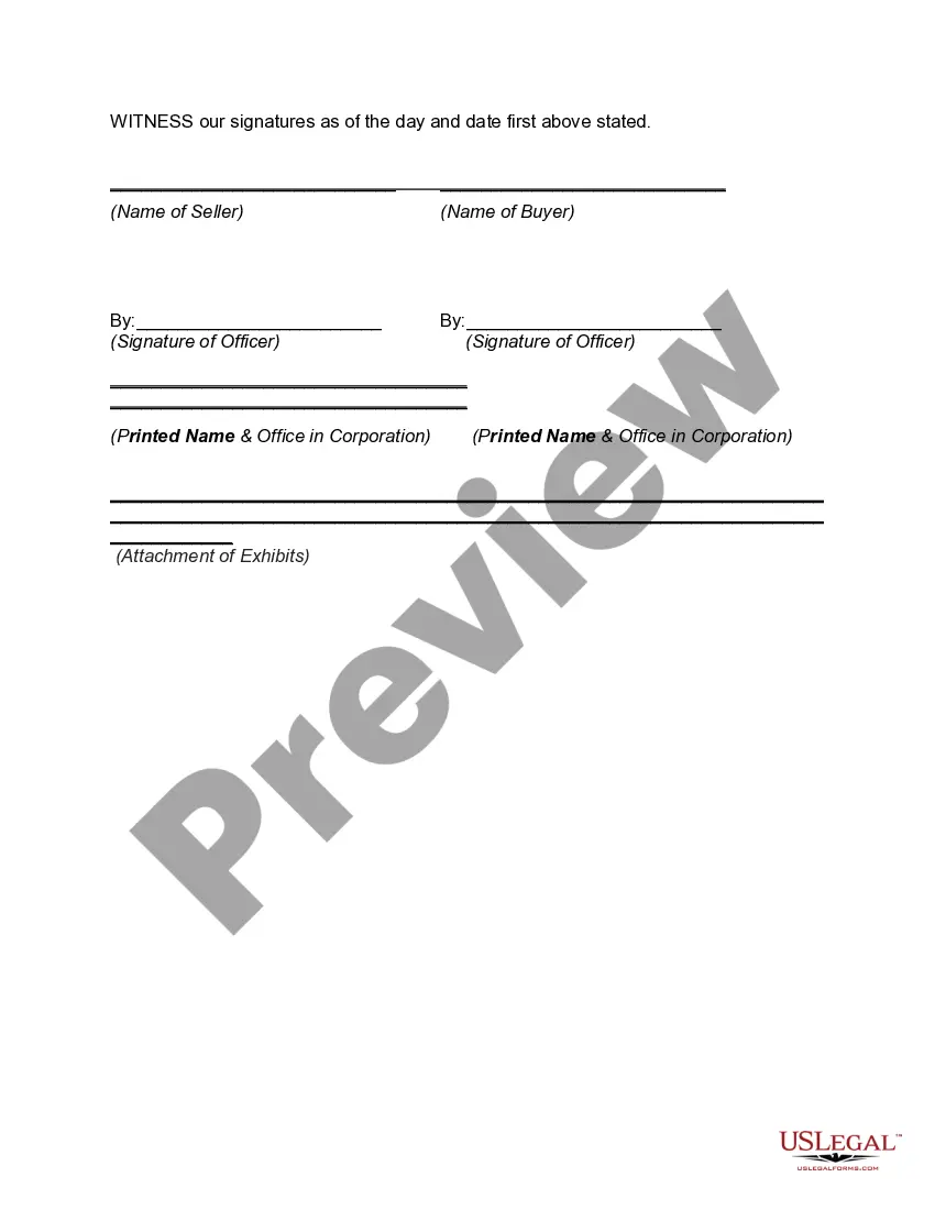 Preview Agreement for Acquisition of Corporate Assets in Exchange for Stock (Type C Reorganization)