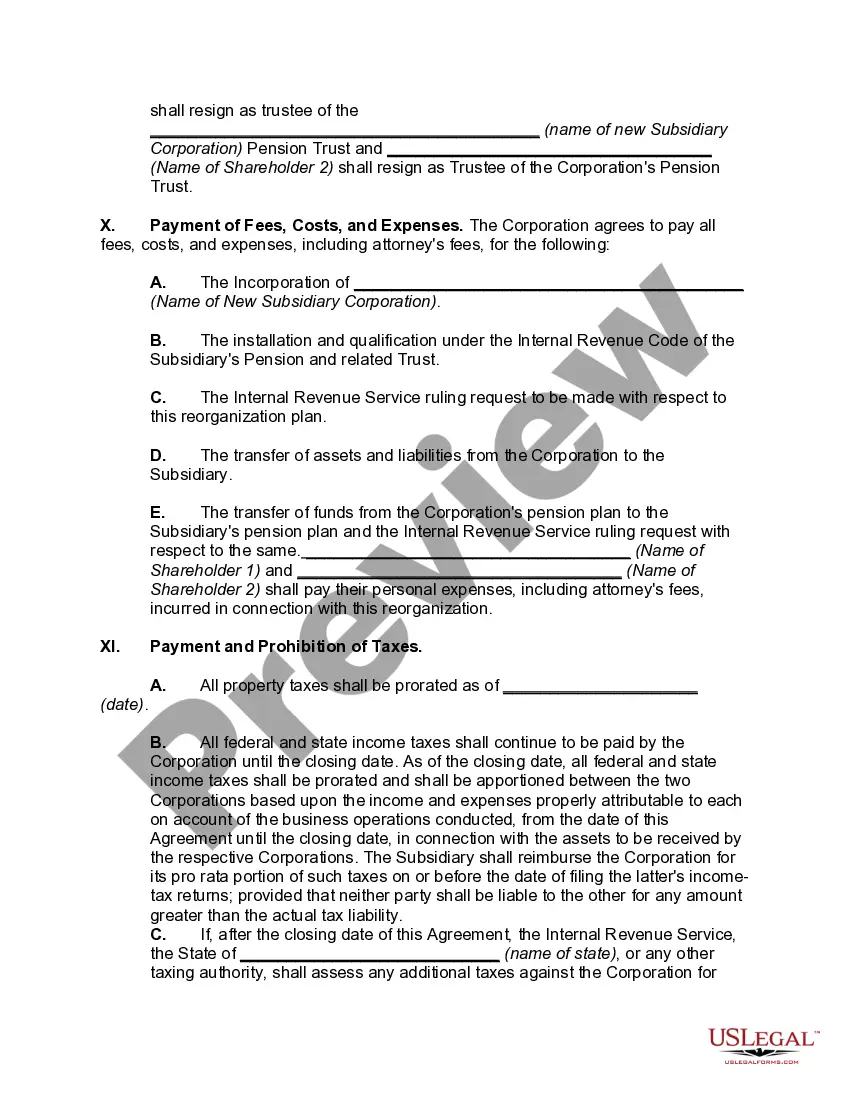 Get Agreement for the Transfer of Assets to New, Controlled Corporation (Type D Reorganization) -- Split-off Preview Agreement for the Transfer of Assets to New, Controlled Corporation (Type D Reorganization) -- Split-off