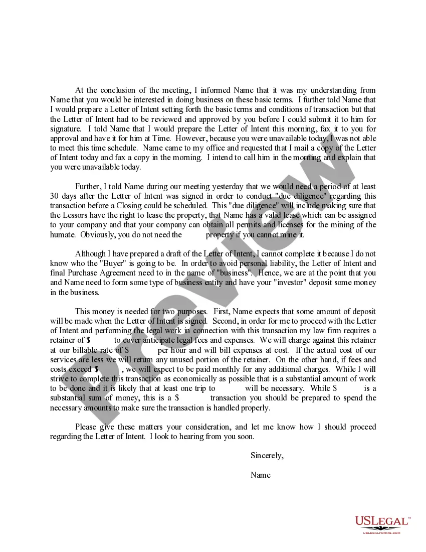Get Sample Letter for Purchase of Real Property - Humate Mine Preview Sample Letter for Purchase of Real Property - Humate Mine