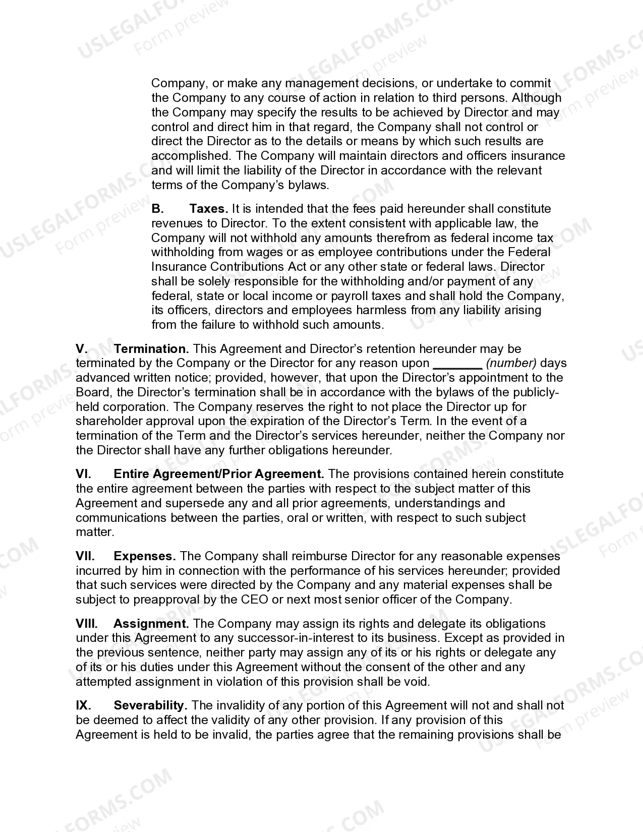 Preview Director's Fee Agreement