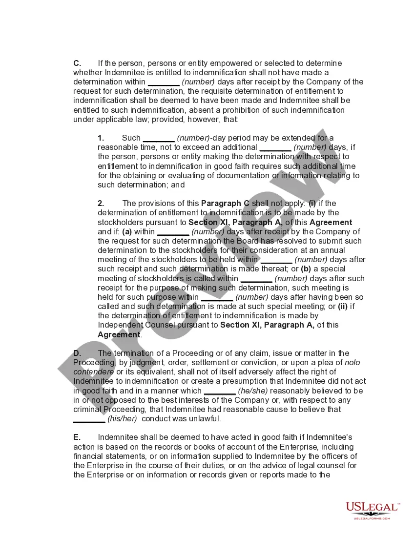 Preview Director's indemnification Agreement Regarding a Publicly Held Corporation
