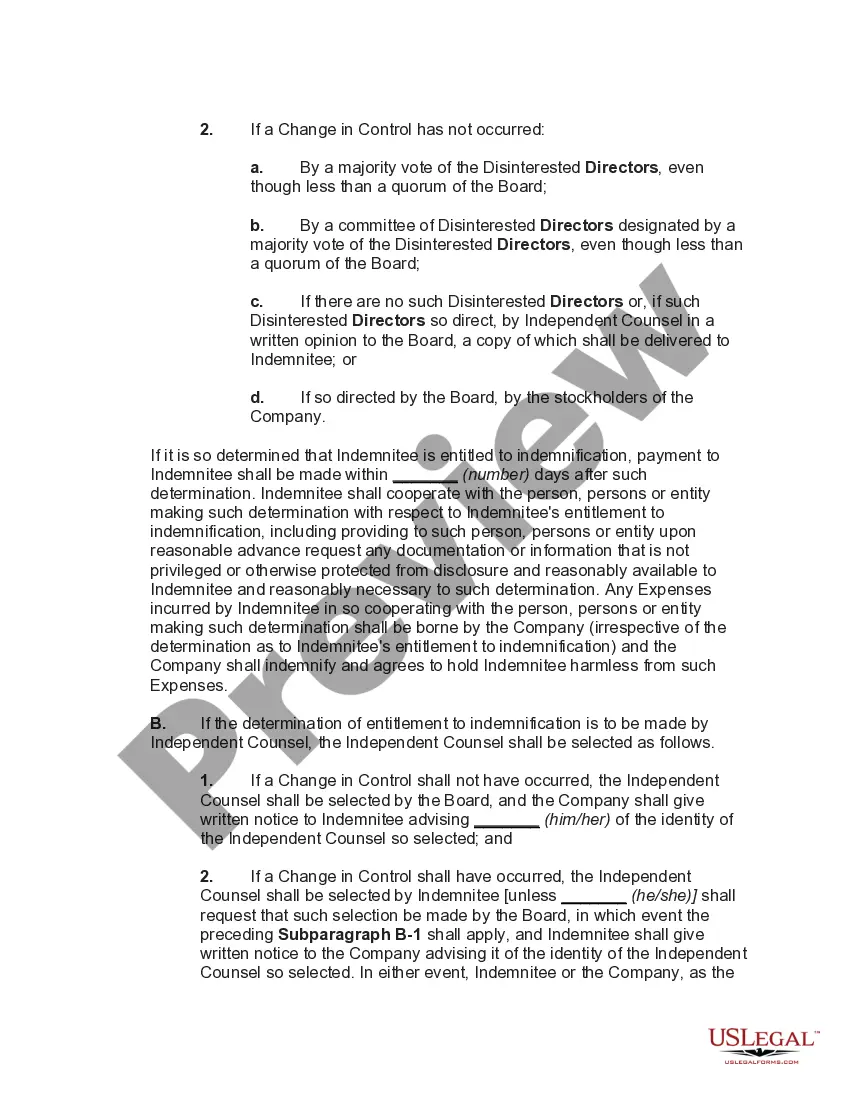 Preview Director's indemnification Agreement Regarding a Publicly Held Corporation