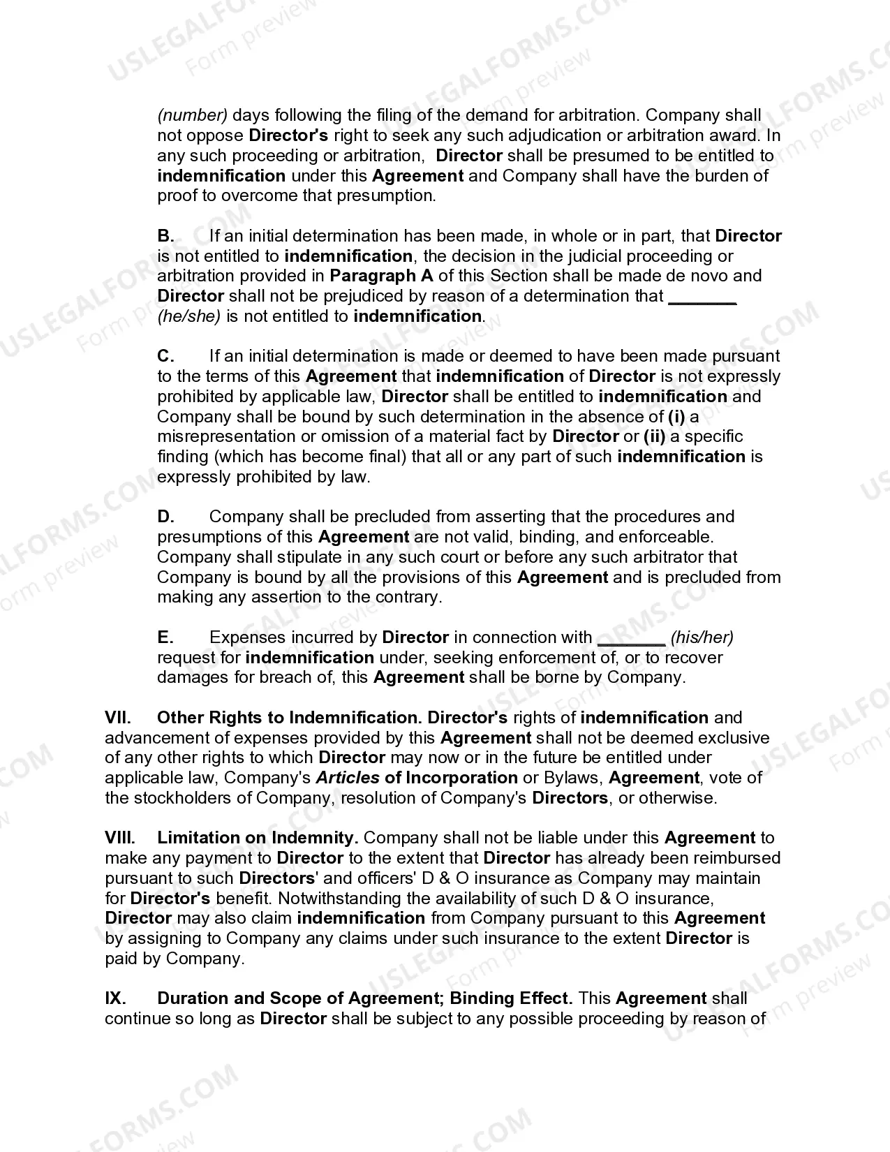 Preview Indemnification of Corporate Director