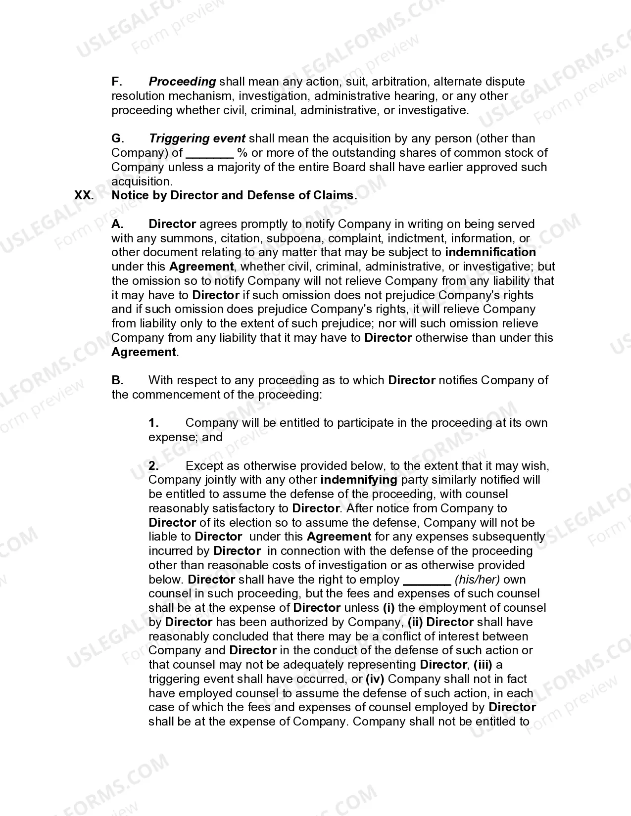 Preview Indemnification of Corporate Director