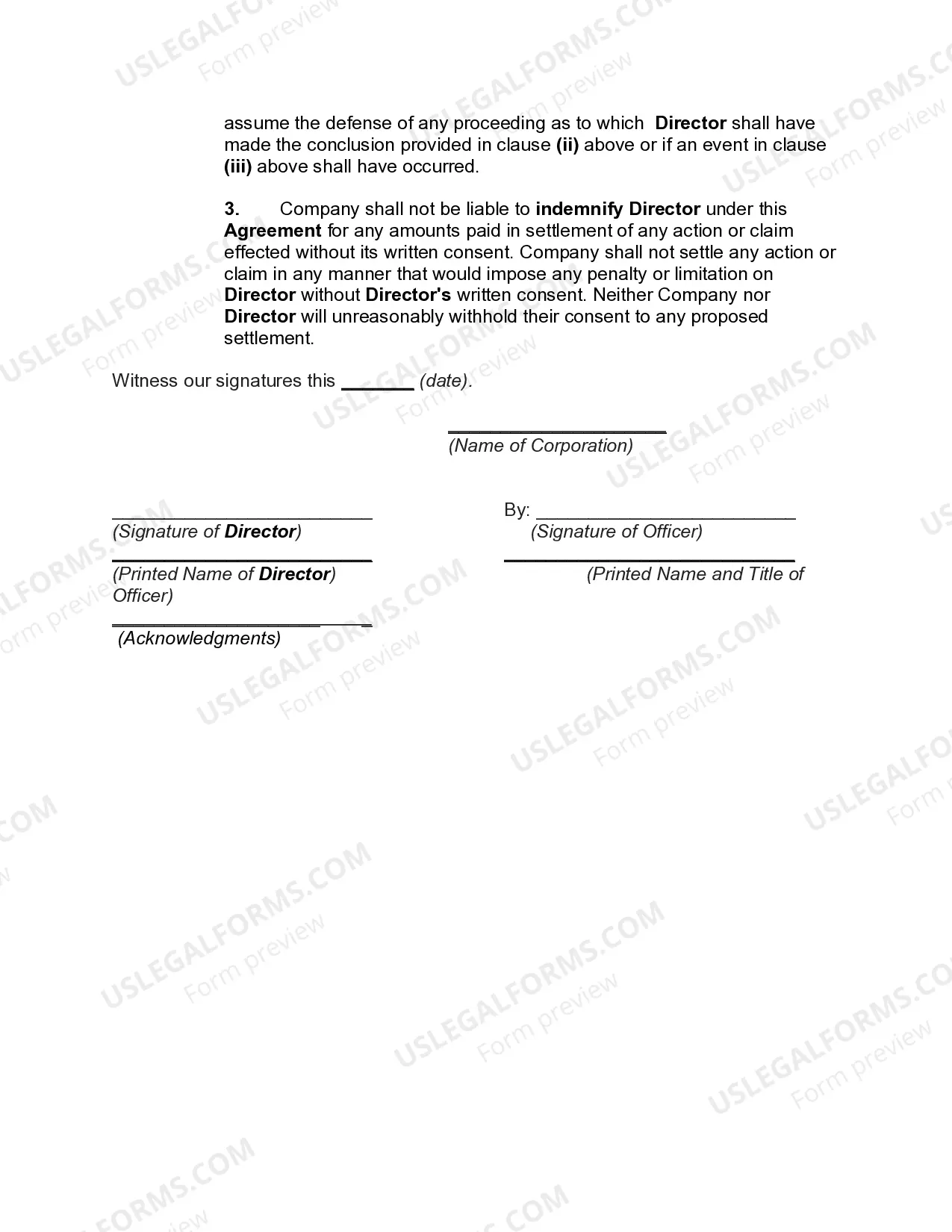 Preview Indemnification of Corporate Director