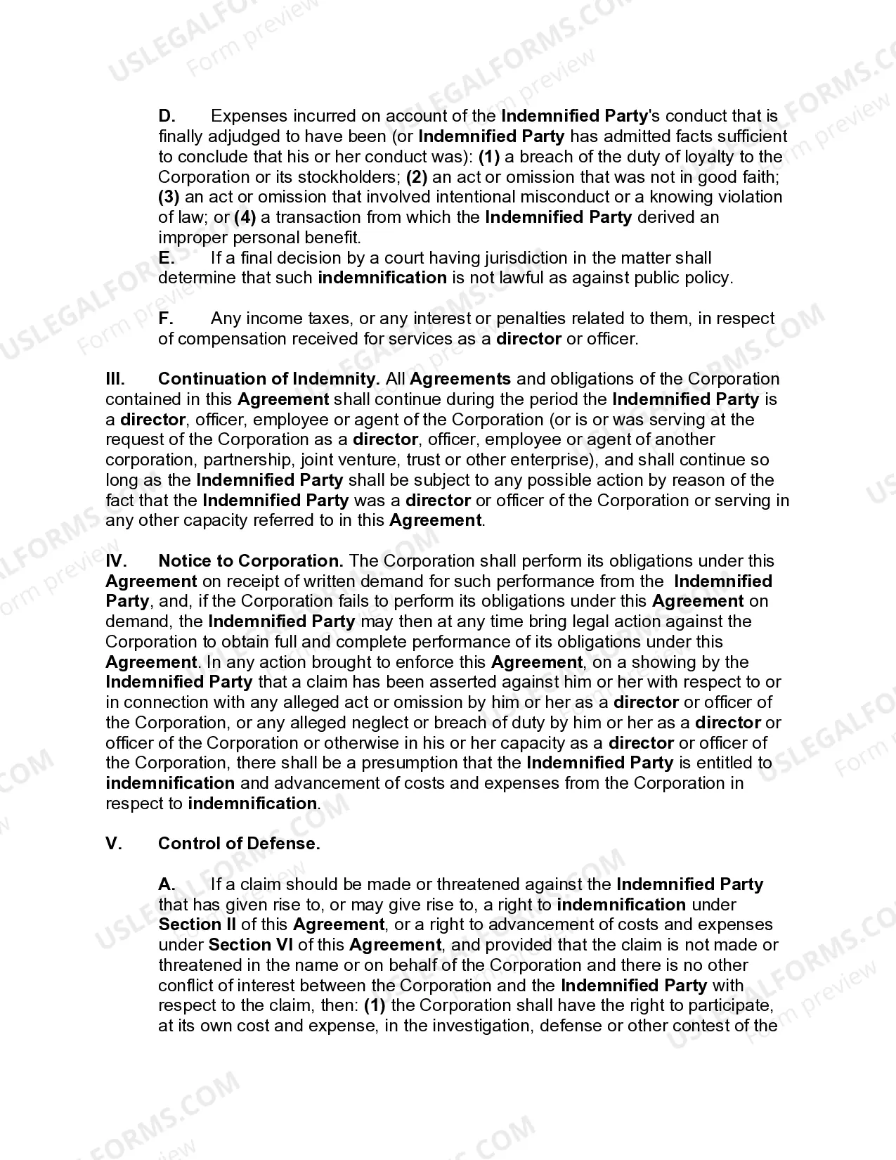 Preview Director's Indemnification Agreement