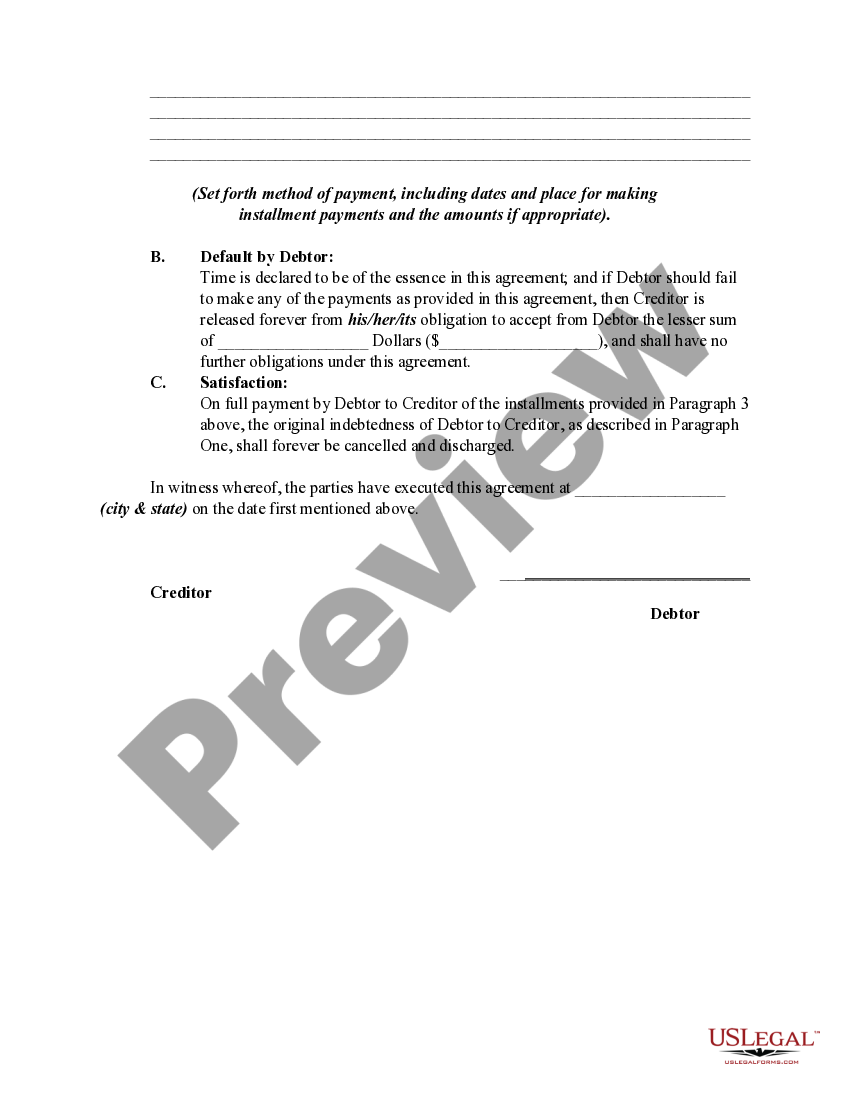 Agreement for Accord and Satisfaction of an Undisputed Claim US Legal