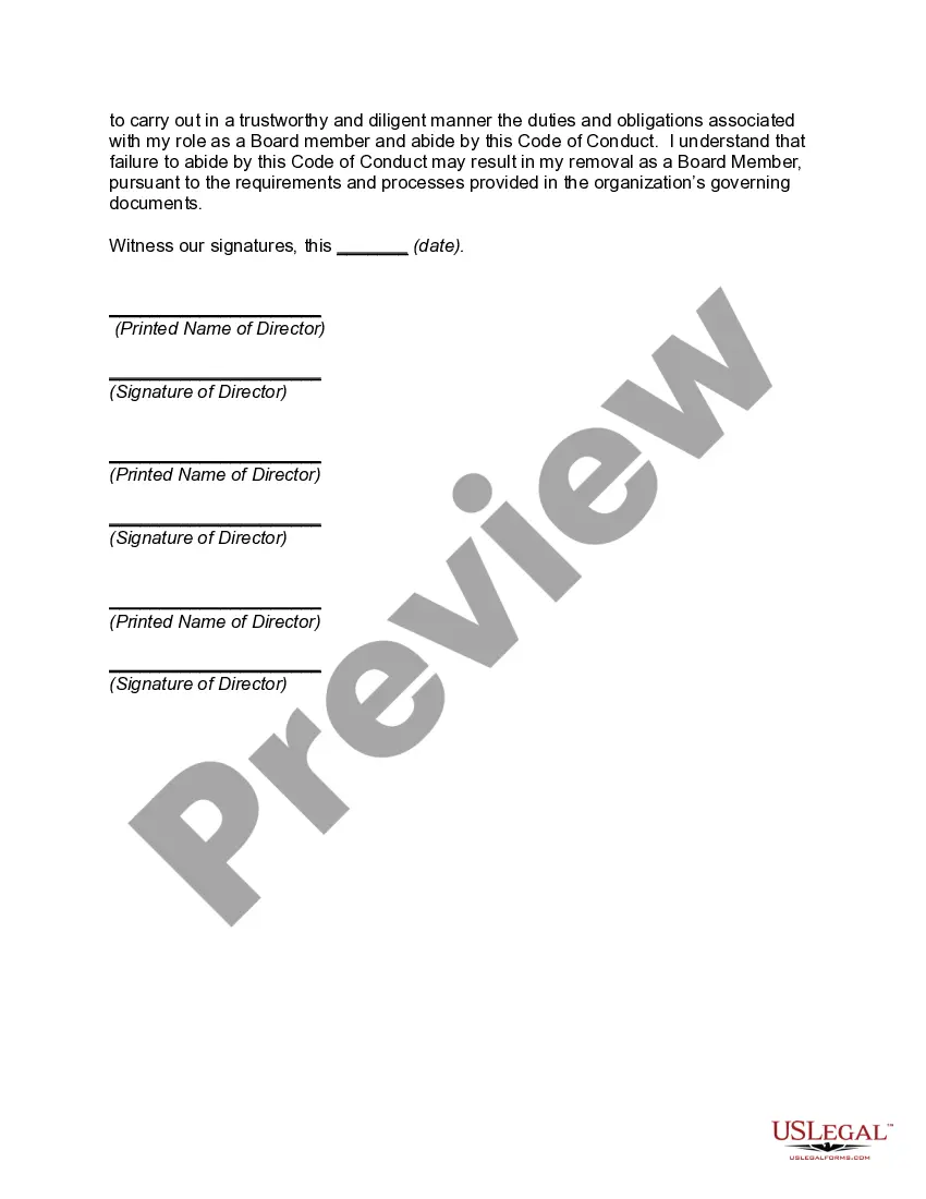 Get Code of Conduct for Directors of Non-Profit Corporation Preview Code of Conduct for Directors of Non-Profit Corporation