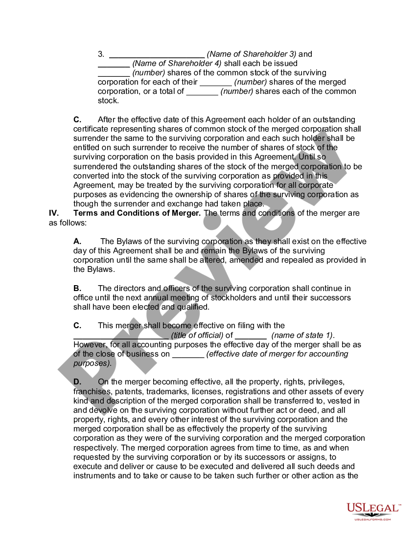 Agreement And Plan Of Merger With Change In Corporations' Identity 