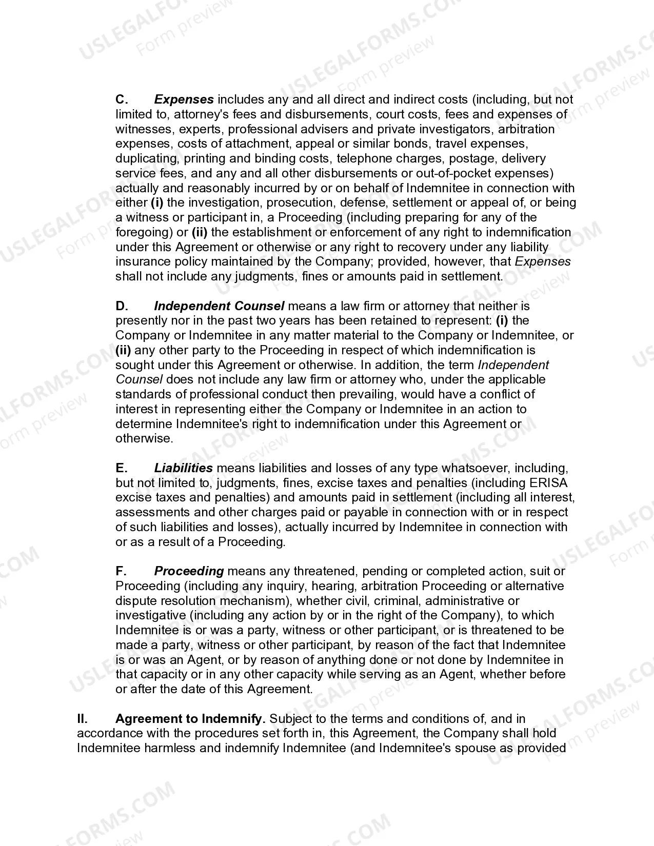 Preview Director's indemnification Agreement of Publicly Held Corporation Indemnifying Director and His or Her Spouse