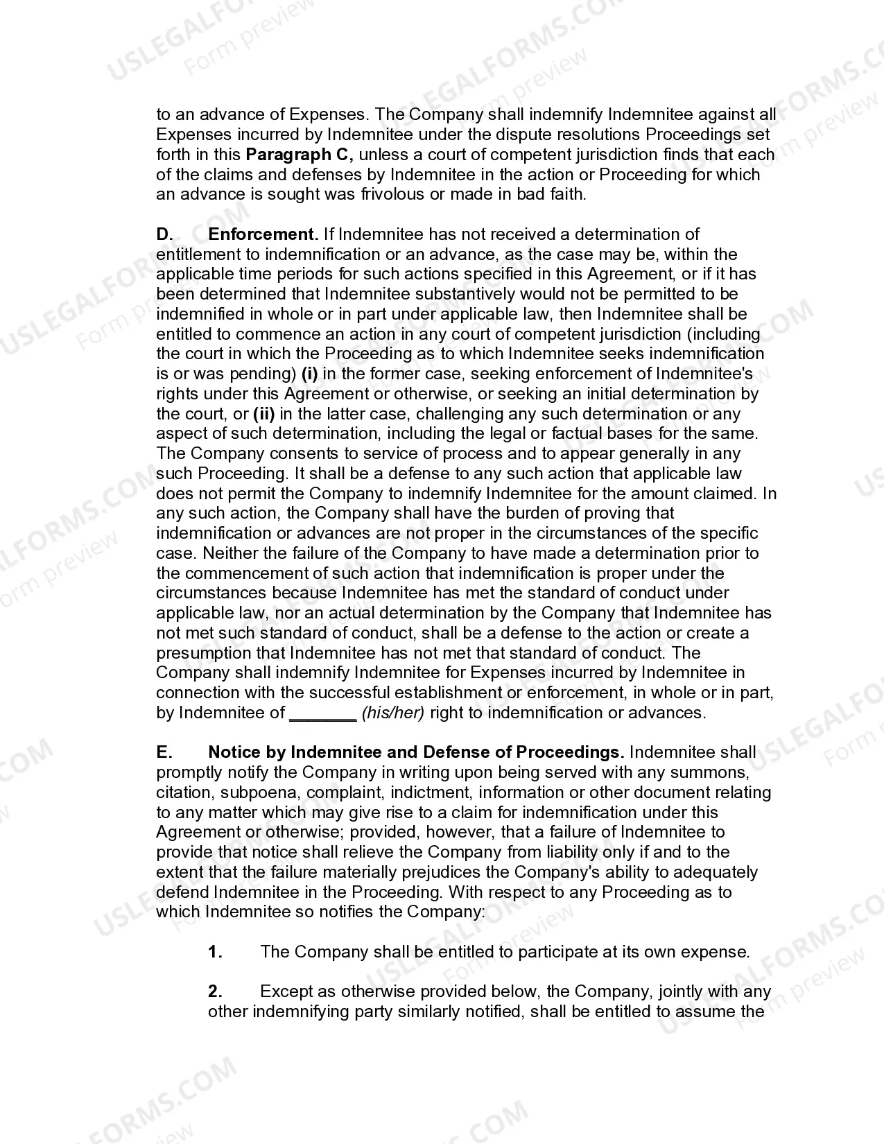 Preview Director's indemnification Agreement of Publicly Held Corporation Indemnifying Director and His or Her Spouse