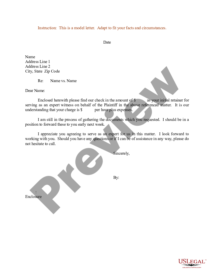 Sample Letter for Retainer for Expert Witness - Expert Witness | US ...