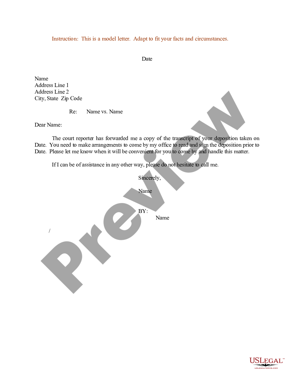 page 0 Sample Letter regarding Deposition preview
