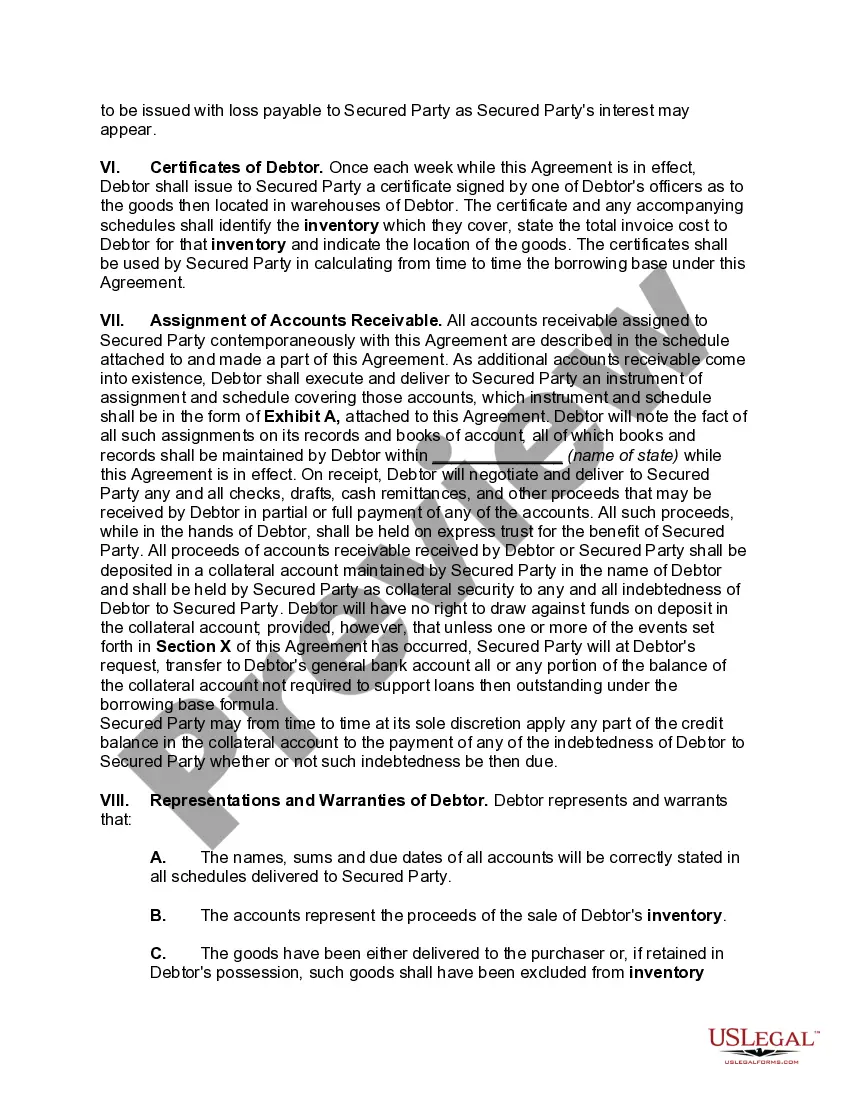 Get Security Agreement Covering Inventory and Accounts Receivable Securing a Line of Credit Preview Security Agreement Covering Inventory and Accounts Receivable Securing a Line of Credit