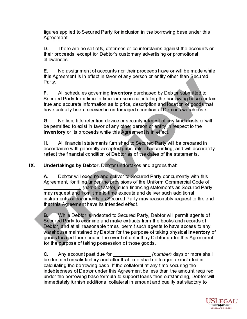 Get Security Agreement Covering Inventory and Accounts Receivable Securing a Line of Credit Preview Security Agreement Covering Inventory and Accounts Receivable Securing a Line of Credit