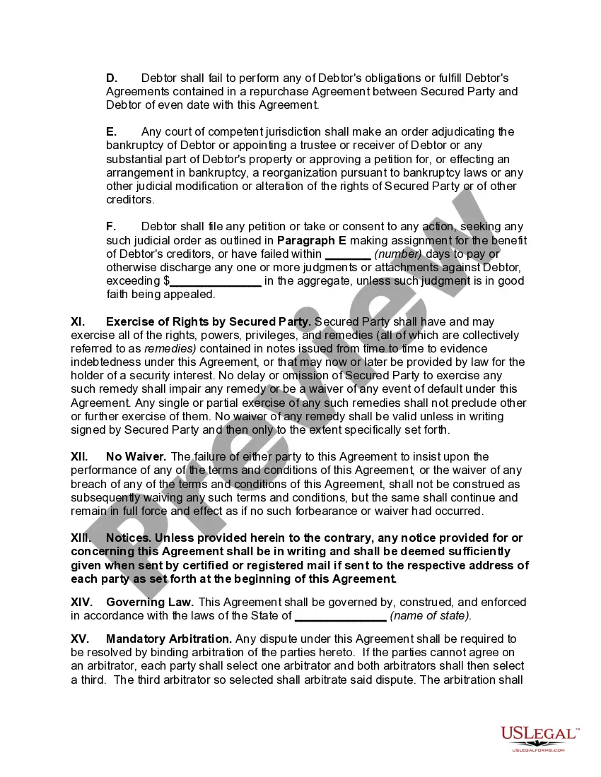 Get Security Agreement Covering Inventory and Accounts Receivable Securing a Line of Credit Preview Security Agreement Covering Inventory and Accounts Receivable Securing a Line of Credit