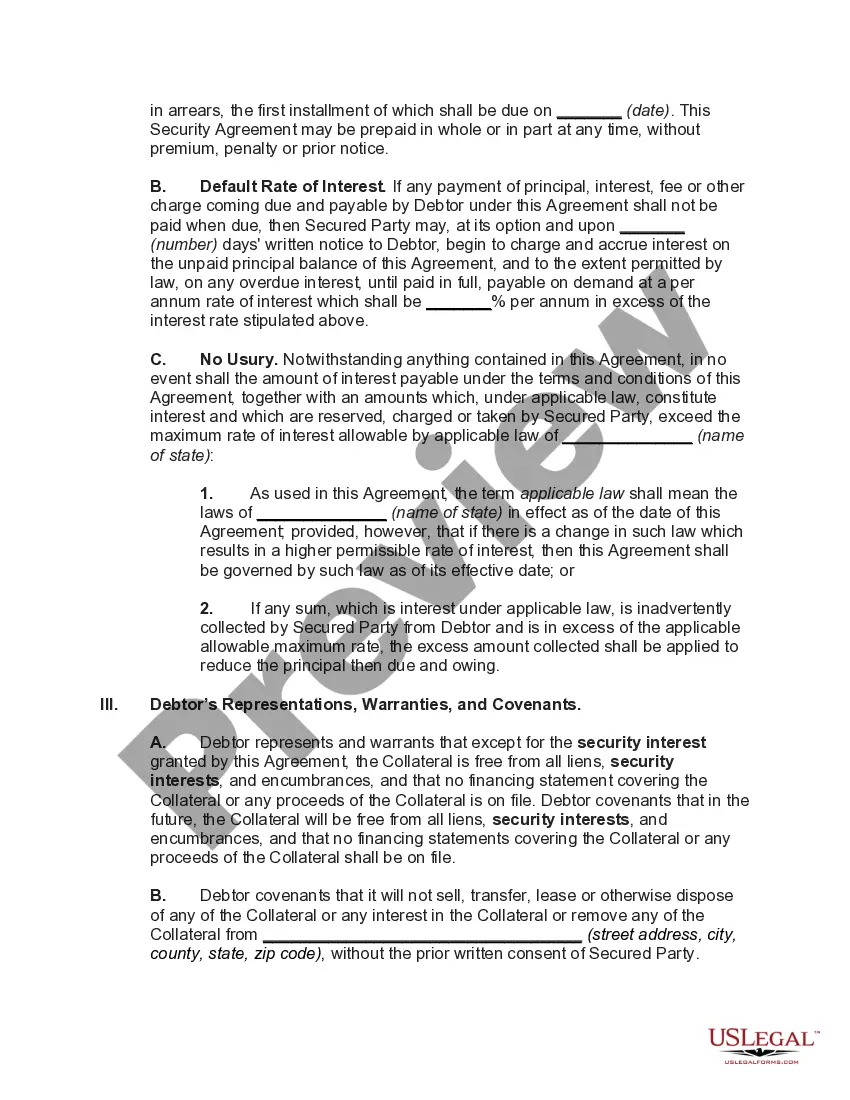 Preview Purchase Money Security Agreement in Equipment for Business or Commercial Use