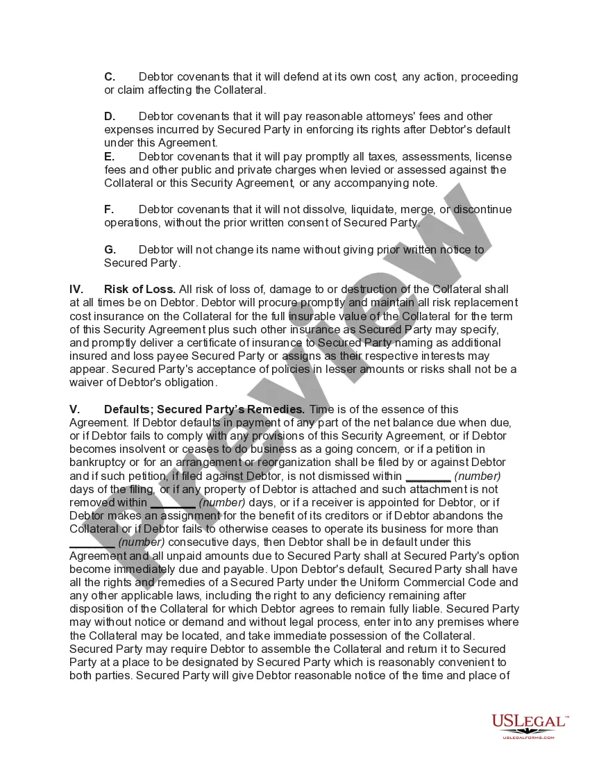 Preview Purchase Money Security Agreement in Equipment for Business or Commercial Use