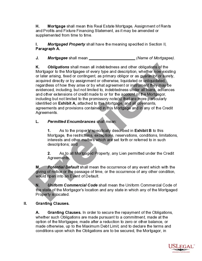 Preview Mortgage, Assignment of Rents and Profits, and Fixture Financing Statement Securing Revolving Line of Credit