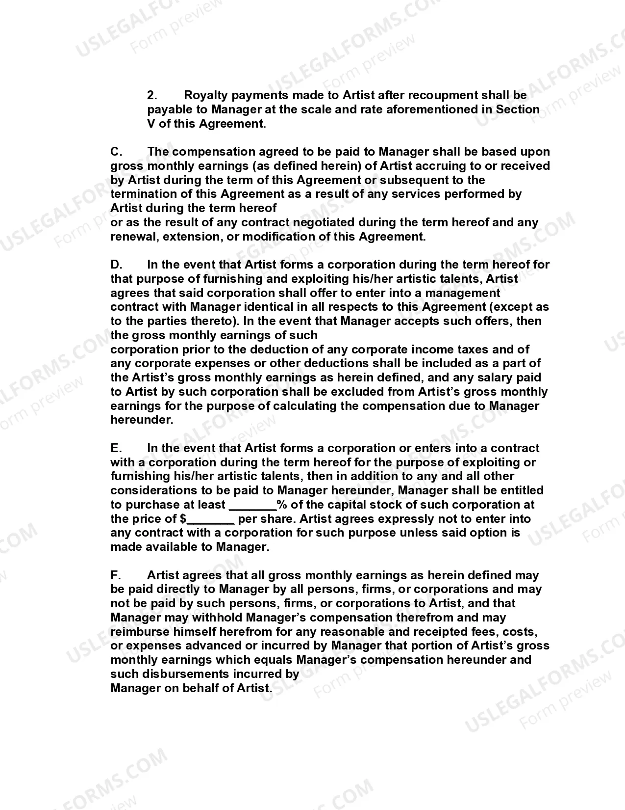 Preview Artist Management Agreement with Special Power of Attorney