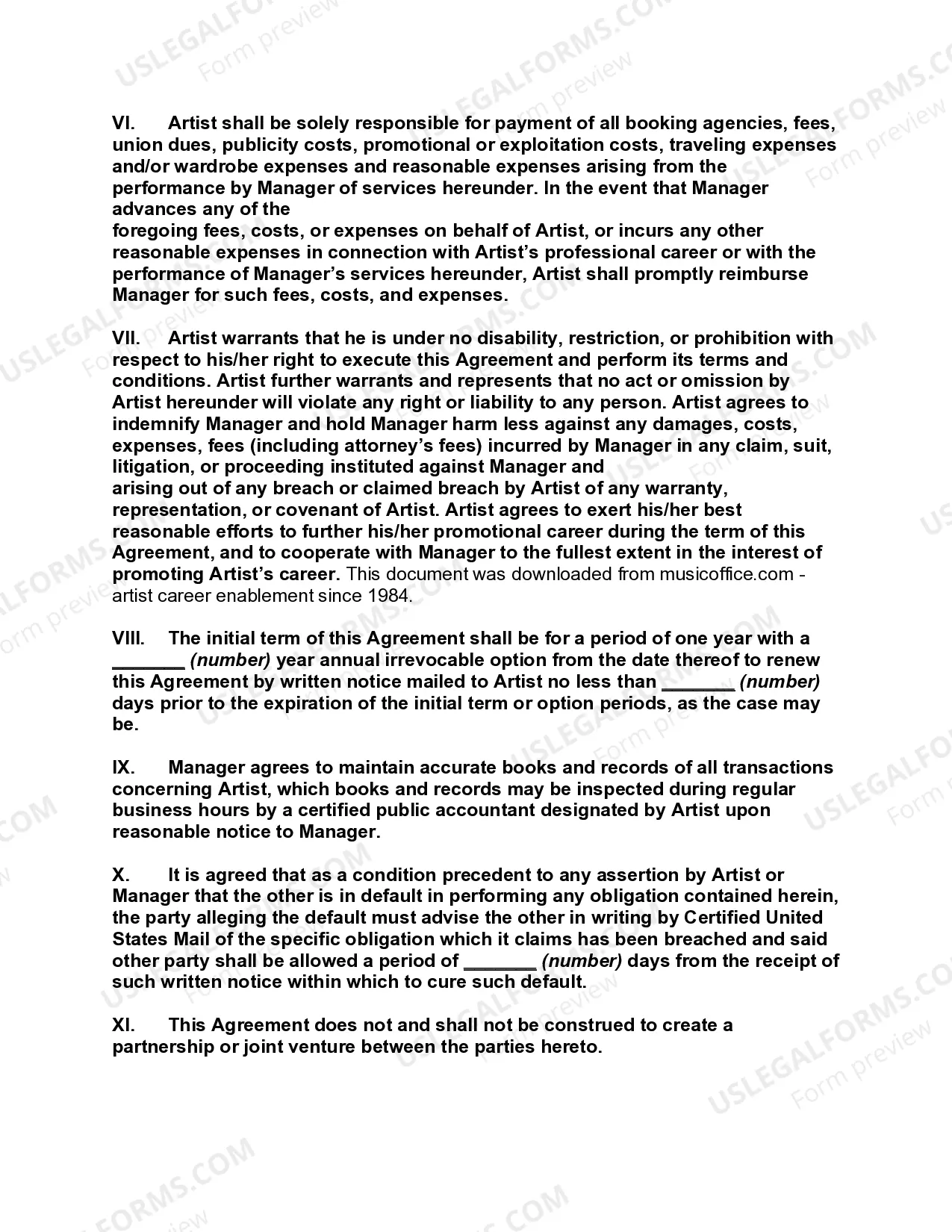 Preview Artist Management Agreement with Special Power of Attorney