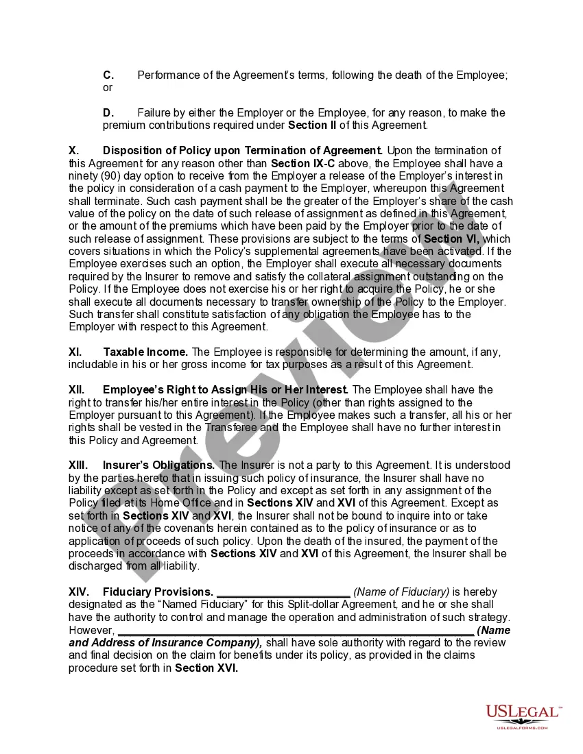 Preview Split-Dollar Agreement - Non-Equity Collateral Assignment Arrangement - Economic Benefit Approach-Minority Owner orSplit-Dollar Agreement -- Non-Equity Collateral Assignment Arrangement - Economic Benefit Approach - Minority Owner or Key Executive Owned