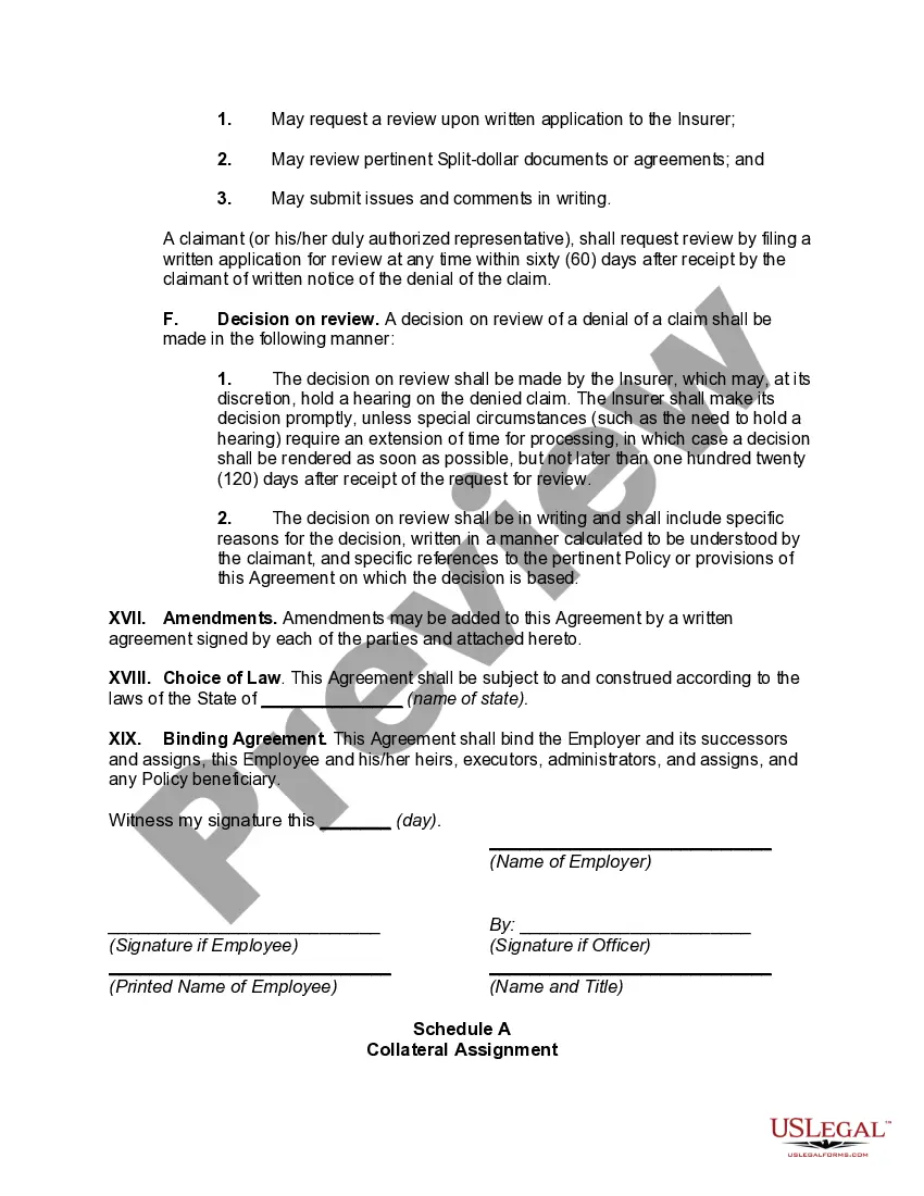 Preview Split-Dollar Agreement - Non-Equity Collateral Assignment Arrangement - Economic Benefit Approach-Minority Owner orSplit-Dollar Agreement -- Non-Equity Collateral Assignment Arrangement - Economic Benefit Approach - Minority Owner or Key Executive Owned