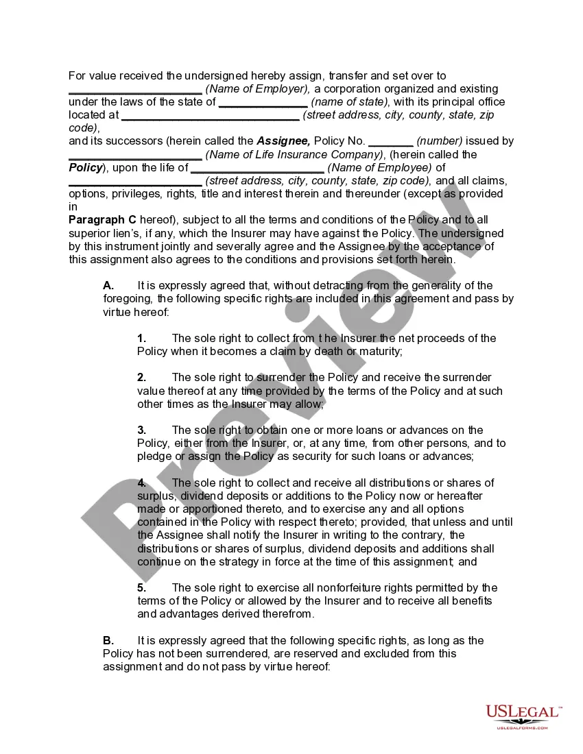 Preview Split-Dollar Agreement - Non-Equity Collateral Assignment Arrangement - Economic Benefit Approach-Minority Owner orSplit-Dollar Agreement -- Non-Equity Collateral Assignment Arrangement - Economic Benefit Approach - Minority Owner or Key Executive Owned