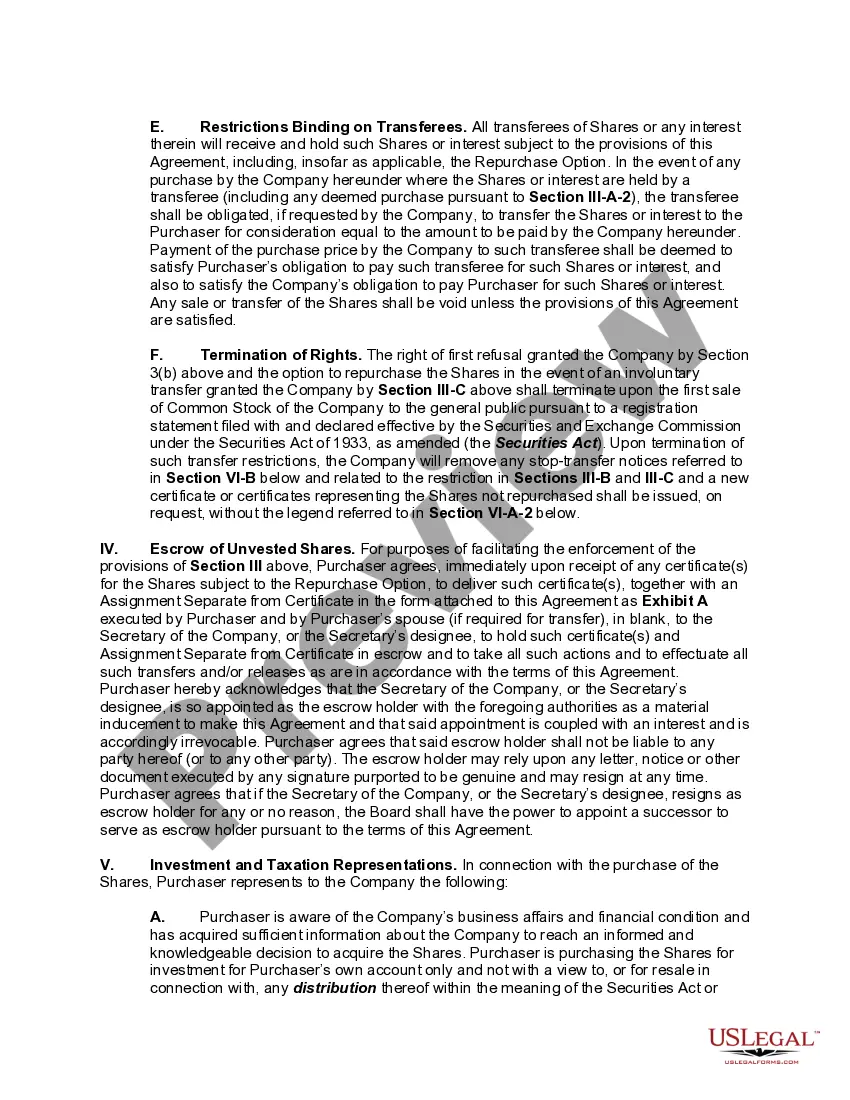 Preview Restricted Stock Purchase Agreement