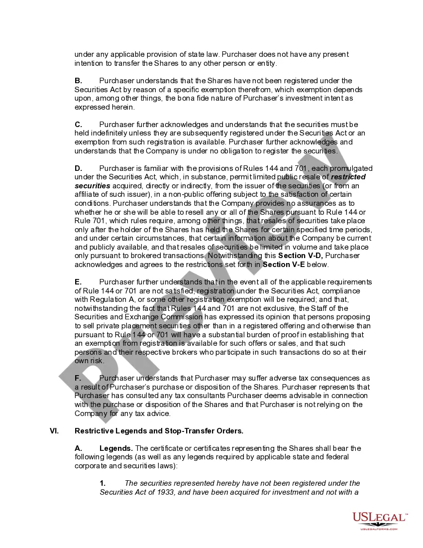 Preview Restricted Stock Purchase Agreement