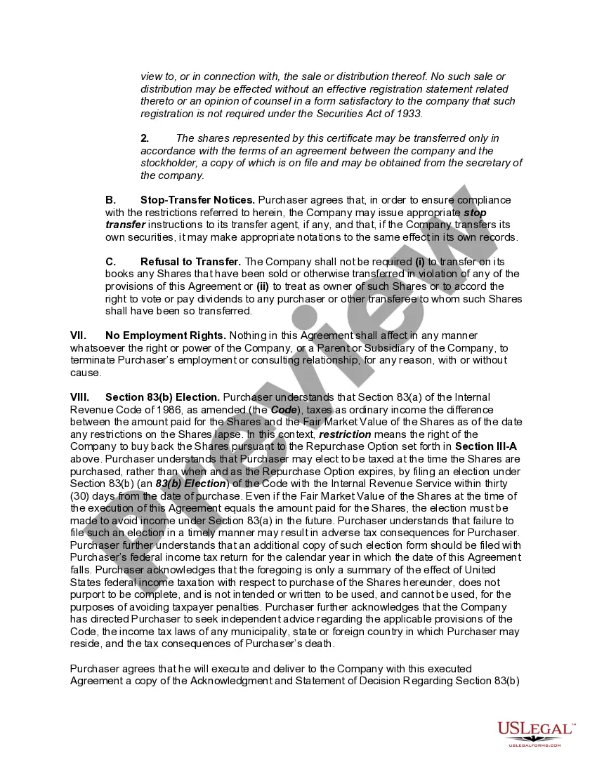 Preview Restricted Stock Purchase Agreement
