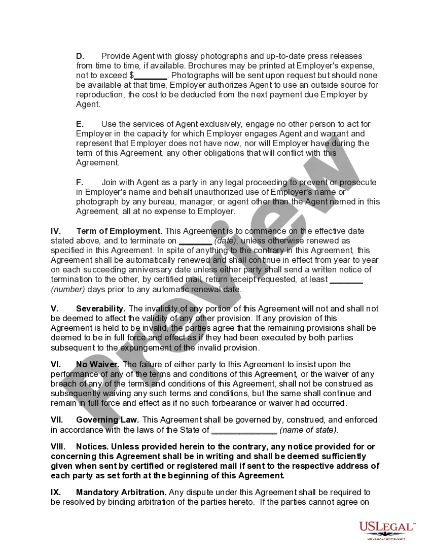Get Employment Contract between Booking Agent and Professional Speaker Preview Employment Contract between Booking Agent and Professional Speaker