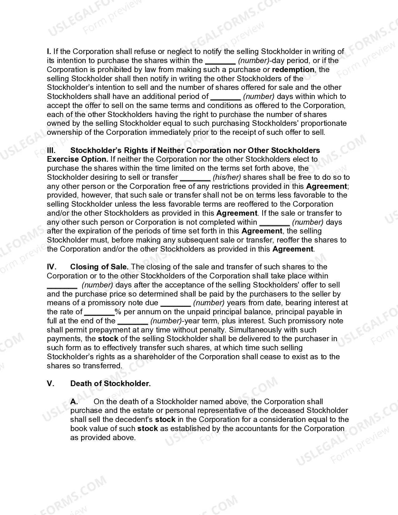 Preview Buy-Sell Agreement of Shareholders with Mandatory Redemption by Corporation on Death Shareholder with Purchase Option during Lifetime of Shareholder and Purchase Price Based on Book Value